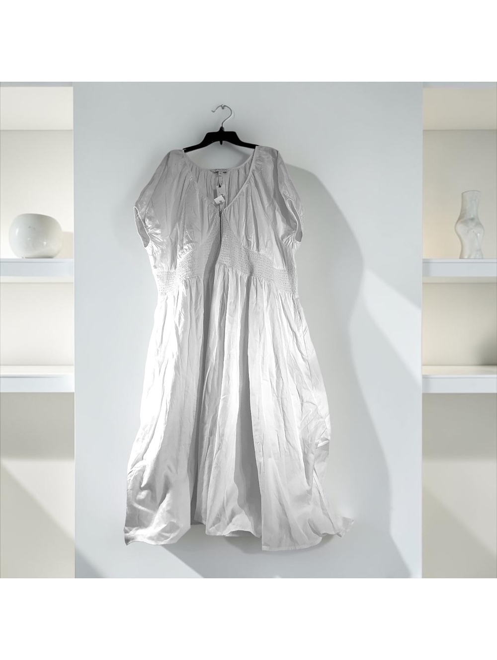 NWT The Drop Women’s White 100% Cotton Gathered Midi Dress Style, 5XL (32-34)